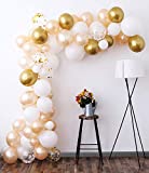 White Gold Balloon Garland Kit, 105Pcs 12Inch Balloon Garland Including Chrome Gold, White, Blush Pearl Confetti Balloons Decorations Backdrop Ideal for Wedding Birthday Baby Shower Bridal Party Decorations