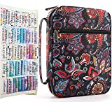 Large Bible Cover Case for Women, Bible Bag Fits for Standard Size Bible Book with Colorful Bible Tabs Blank Sticky Index Tabs, Gifts for Mom/Mother/Daughter/Girls (Black Floral Print)