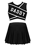 YiZYiF Women's Daddy Printed Cheer Leader Uniform Dress Cheerleading Role Play Outfit Set Black Medium