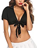 Women Short Sleeve Bolero Cardigan Crop Top Tie up Shrug Cosplay Shirt , Black , XXL