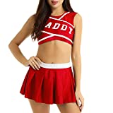 CHICTRY Women's Adult Schoolgirls Cheer Leading Costume Uniform with Daddy Printed Crop Vest and Pleated Skirt Red Small