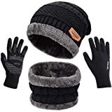 3 Pcs Warm Winter Knit Hat Scarf and Glove Set for Men Women Tech Touchscreen Gloves Black by Maylisacc