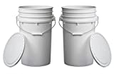 Hudson Exchange 7 Gallon (2 Pack) Large Bucket Pail Container with Easy Peel Lid, Food Grade BPA Free HDPE, White, (2032+2212-2)