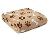 JustHome Fun Print Soft Cozy Lightweight 50 x 60 Fleece Throw Blanket (Tan with Brown and White Puppy Paw and Bone)