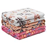 1 Pack 3 Pcs Lovely Cushion Dog Cat Soft Fleece Blankets Sleep Mat Pad Bed Cover with Paw Print for Kitten Puppy Small Animals Towel (Beige/Pink/Brown, L(41×31 inches))
