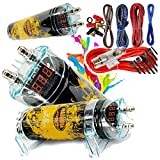 Audiobank 3.5 Farad Capacitor Car Audio 3500 Watts Power 12V Car Digital Power 3 Digit Display and Complete 1500 Watts 8 Gauge Car Amplifier Installation Wiring Kit Red