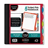 iScholar iQ 5-Subject Poly Cover Wirebound Notebook, College Ruled, 11 x 8.5 Inch Sheet Size, 200 Sheets, Cover Color May Vary (59906)