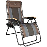 TIMBER RIDGE Oversized Zero Gravity Chair, Folding Patio Lounge Chair with Adjustable Headrest, XL Padded Reclining Lawn Chair with Cup Holder for Outdoor Garden, Support up to 350lbs(Brown)