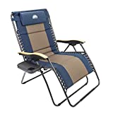 Coastrail Outdoor Zero Gravity Chair Wood Armrest XXL Camping Lounge Patio Support 400lbs Padded Folding Lawn Recliner with Side Table, Blue/Brown