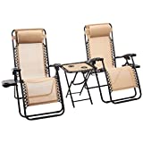 Amazon Basics Textilene Outdoor Adjustable Zero Gravity Folding Reclining Lounge Chair with Side table and Pillow - Pack of 2, Tan