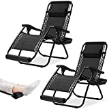 Zero Gravity Lounge Chair 2 Pack with Foot Rest Cushion, 350 lbs Folding Beach Camping Recliner Chair, Portable Patio Lawn Chair with Cup Holder and Head Rest (Black) (Black)