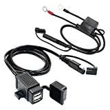 MOTOPOWER MP0609EA 3.1Amp Waterproof Motorcycle Dual USB Kit SAE to USB Adapter Cable with SAE Ring Terminal Cable Harness