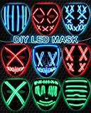 DIY Halloween Mask, The Forever Purge Mask Light up, Make Your Own Funny/Scary/Clown Neon LED Masks Costumes Blue/Red/Green