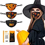 XDX Kids Face Masks, 3PCS Halloween Mask Reusable & Breathable with Pumpkin Halloween Pattern Adjustable Elastic Ear Loop, Indoors & Outdoors Use