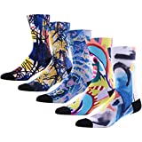 Funky Crew Socks for Men, MEIKAN Coolmax Digital Print Novelty Cute Vogue Pattern Colorful Mid Calf Socks , 05 Pairs Color 5,One Size