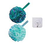 Ga-Geetopia Shower Bath Sponge - 2 Pack Shower Loofah Pouf Balls with Extra Wall Hook for Body Wash Bathroom Men Women, Durable Body Scrubber Exfoliator, Shower Essential Skin Care (Flower Color)