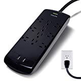 Philips 10-Outlet Surge Protector, 2 USB Ports, 6 Ft Extension Cord, Power Strip, 2880 Joules, 2.4 AMP/12 Watt, 6 Adapter Spaced Outlets, Flat Plug, Wall Mount, ETL Listed, Black, SPP6710BC/37