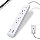 Philips 4 Outlet Power Strip Surge Protector with 2 USB Ports, 4 Ft Power Cord, Designer Braided Extension Cord, Flat Plug Extension Cord, 720 Joules, White, SPC6244WC/37