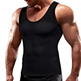 Men's Compression Shirt Slimming Body Shaper Vest to Hide Man Boobs Shapewear (Black, Large)