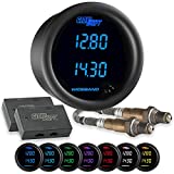 GlowShift Black 7 Color Dual Digital Wideband Air/Fuel Ratio AFR Gauge Kit - Includes Oxygen Sensors, Data Logging Output & Weld-in Bungs - Clear Lens - Multi-Color LED Display - 2-1/16" 52mm