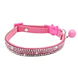 THAIN Basic Adjustable Cat Collar Bling Diamond Breakaway with Bell for Kitten Girl boy (Pink)