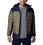 Columbia Men's Autumn Park Down Hooded Jacket, Stone Green/Collegiate Navy, Large