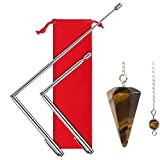 Dowsing Rods Stainless Steel with Tiger Eye Stone Crystal Pendulum, VIDAYA 2PCS Upgraded Flexible Rotation Divination Tools with Bag, Retractable Portable Spirit Rods - Divining Water, Ghost Hunting