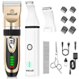 oneisall Dog Clippers and Dog Paw Trimmer Kit 2 in 1 Low Noise Cordless Dog Clippers for Grooming Pet Hair Trimmers for Small and Large Dogs Cats Animals