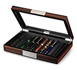 Lifomenz Co Wood Pen Display Box 10 Pen Organizer Box,Glass Pen Display Case Storage Box with Lid,Top Glass Window Pen Collection Display Case