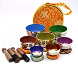 Chakra Healing Tibetan Singing Bowl Set ~ Seven Chakra Color with Symbols ~Sizes from 2.5" to 5” for Meditation,Sound Healing, Sound Therapy & Mindfulness ~ Mallets, Cushions & Carrying Case included
