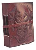 Antique Leather Journal, Leather Bound Writing pad, Dragon Embossed Blank Unlined Paper Notebook for Travel, Office, Thoughts, Sketching with Wraparound Tie, Gift for Men and Women, Brown 5X3.5 Inches