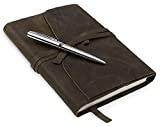 Refillable Leather Journal Gift Set - with Luxury Pen - Rustic Handmade Leather Bound Notebook for Men and Women - Use Daily for Drawing and Sketching - Perfect A5 Size for Travel or Writing on the Go