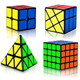 Coolzon Cube Set Magic Speed Cube Bundle 2x2x2 + 4x4x4 + Pyraminx Pyramid + 3x3 fenghuolun, Easy Turning 3D Puzzle Cube Games Toy Gift for Kids Adults, Pack of 4
