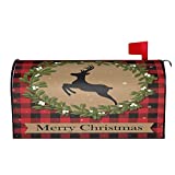 Duduho Merry Christmas Mailbox Cover Magnetic Winter Deer Mailbox Wraps Post Box Cover Décor 21x18 in