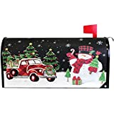 Pfrewn Winter Christmas Red Truck Snowman Mailbox Cover Magnetic Standard Size Xmas Tree Snow Letter Post Box Cover Wrap Decoration Welcome Home Garden Outdoor 21" Lx 18" W