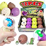 12 Pack Easter Dinosaur Egg Squishy Stress Ball Toys for Kids, Hatching Dinosaur Egg Squeeze Ball for Easter Decoration, Dino Egg Kit for Easter Eggs Basket, Hand Fidget Toys for All Ages ADHD Autism