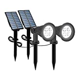 Solar Powered LED Spot Light, T-SUNUS 2 in 1 Installation Separated Panel and Light, IP65 Waterproof Outdoor Landscape Security Lighting for Patio,Yard,Garden,Driveway,Stair (2Pack White-6000K)