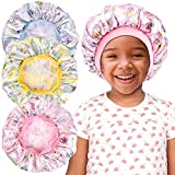3 Pieces Kids Unicorn Satin Bonnet Wide Elastic Band Sleeping Cap Soft Silk Double Layer Night Hair Hats for Teens Toddler Child Baby