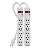 Belkin Power Strip Surge Protector - 6 AC Multiple Outlets, 2 ft Long Heavy Duty Metal Extension Cord for Home, Office, Travel, Computer Desktop & Phone Charging Brick - 200 Joules, White (2 Pack)