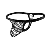 Men's Low Rise Stretch Mesh G-String Sexy T-Back G-Strings Underwear See-Through Bikini Bulge Pouch Briefs (Black,Large)