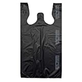 PlaTree. Large Plain Black (400 Count) Embossed T-Shirt Bag, 12" X 7" X 22", 17 mic, Black Bags with Handled, Bulk, Grocery, Retail, Heavy Duty