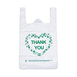 LazyMe Thank You T Shirt Bags Plastic Grocery Bags White Sturdy Handled Merchandise Bags,Standard Supermarket Size, 12 x 20 inch (50 pcs)
