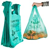 Stock Your Home Eco Grocery Bags (100 Count) Biodegradable Plastic Grocery Bags - Reusable Supermarket Thank You Shopping Bags, Recyclable Plastic T Shirt Bags, Small Trash Can Bags