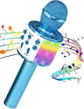 Karaoke Microphone for Kids Adults, Wireless 4 in 1 Handheld Bluetooth Microphone with LED Lights, Portable Smartphone Speaker Boys Girls Singing Toys for Home KTV Outdoor Christmas Birthday Party