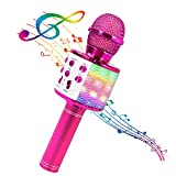 BlueFire 4 in 1 Karaoke Wireless Microphone with LED Lights, Portable Microphone for Kids, Girls, Boys and Adults (Purple)