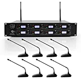 8 Channel Conference Microphone System - UHF Desktop, Table Meeting Wireless Microphones & Receiver w/ 8 Gooseneck Mics, Rack Mountable & LED Audio Signal Indicator Lights - Pyle PDWM8880