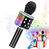 VERKB Kids Karaoke Microphone Machines Toy for 3-12 Year Girls, Bluetooth Karaoke Wireless Microphone with LED Lights for Children's Gift Toy (Black)