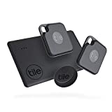 Tile Pro Essentials (2020) 4-Pack (2 Black Pros, 1 Slim, 1 Sticker) - High Performance Bluetooth Trackers & Item Locators for Keys, Luggage, Wallets and Remotes; Easily Find All Your Things