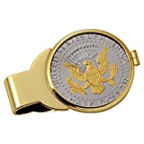 Coin Money Clip - Presidential Seal JFK Half Dollar Selectively Layered in Pure 24k Gold | Brass Moneyclip Layered in Pure 24k Gold | Holds Currency, Credit Cards, Cash | Genuine U.S. Coin