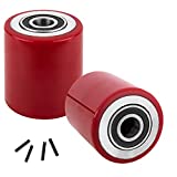 Pallet Jack/Truck Load Wheels Set (2 pcs) 3" x 3.75" with Bearings ID 20mm Poly Tread Red - A Pair (Red)